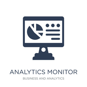 分析监视器图标。趋势平面矢量分析监视器图标白色背景从商业和分析收集，矢量插图可用于网络和移动，eps10