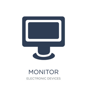 监视器图标。时尚平面矢量监视器图标白色背景从电子设备收集，矢量插图可用于网络和移动，eps10