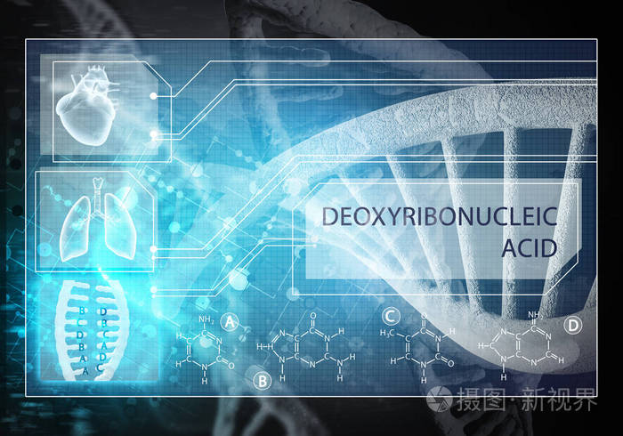 媒体医学背景图像作为DNA研究的概念。 3D渲染