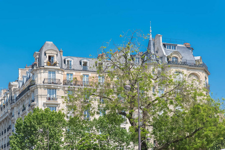 巴黎美丽的建筑，典型的巴黎立面在马莱