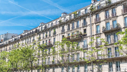 巴黎美丽的建筑，典型的巴黎立面在马莱