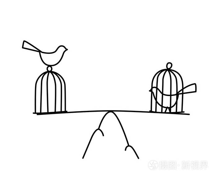 一只鸟在笼子里和大的例子矢量自由和监狱自由和监禁之间的平衡隐喻
