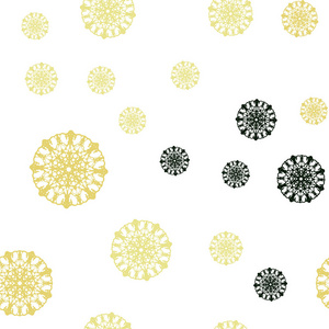 浅绿色黄色矢量无缝布局与明亮的雪花。 闪烁的抽象插图与冰晶。 窗帘窗帘设计图案。