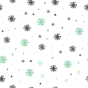 浅绿色矢量无缝纹理与彩色雪花。 闪烁的抽象插图与冰晶。 窗帘窗帘设计图案。