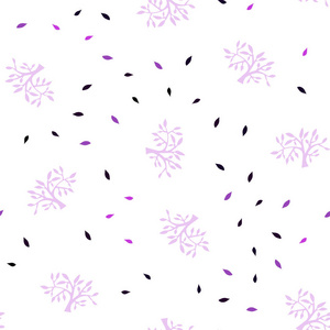 深紫色矢量无缝涂鸦图案与叶枝。 彩色插图的涂鸦风格与叶枝。 名片网站模板。