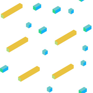 浅蓝黄色矢量无缝等距布局与线条矩形。 带有矩形的抽象风格的装饰设计。 壁纸面料制造商的设计。