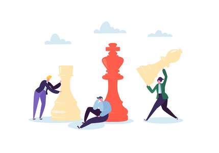 下棋的角色。 业务规划和战略理念。 有棋子的商人。 竞争和领导。 矢量插图