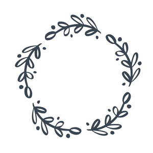 圣诞节斯堪的纳维亚手绘制矢量花卉花圈与地方为您的文本。隔离在白色背景的复古设计蓬勃发展