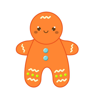 圣诞姜饼人。 新年图标可爱的卡瓦伊风格。
