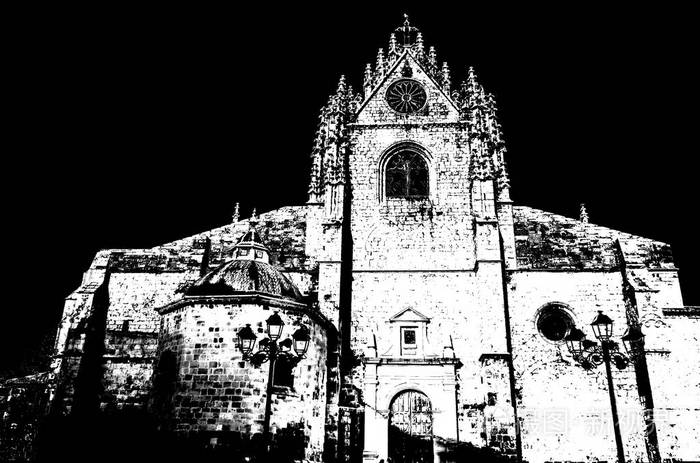 西班牙帕伦西亚大教堂的黑白剪影