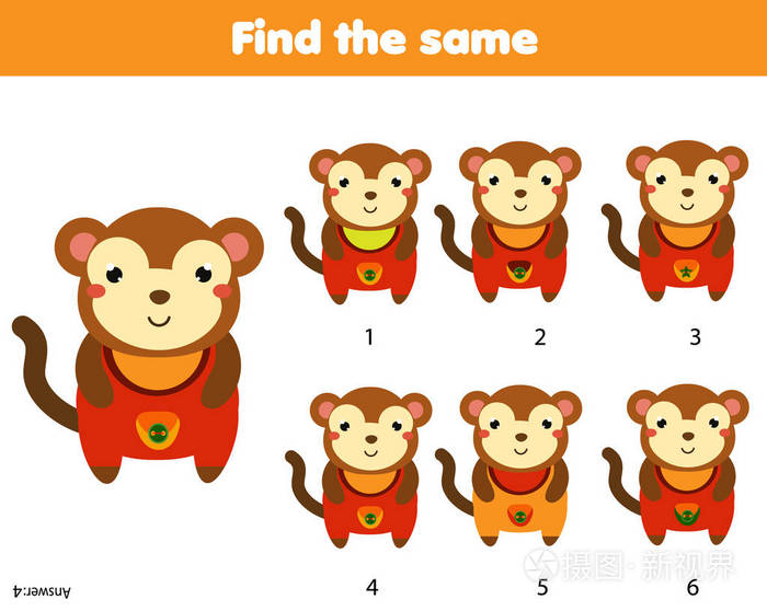 找相同图片幼儿教育游戏找到两只一模一样的猴子