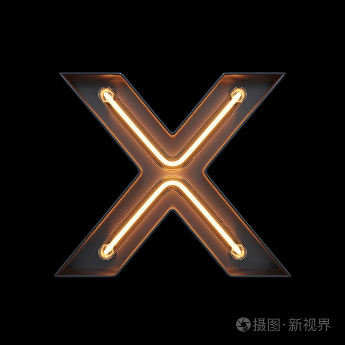 霓虹灯字母x与剪裁路径.3d图案