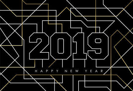 新年快乐2019年假日辉光博克模糊灯老式设计。 理想的无焦点海报贺卡或网络背景。