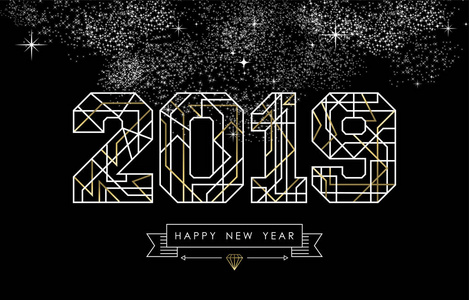 新年快乐2019年假日辉光博克模糊灯老式设计。 理想的无焦点海报贺卡或网络背景。