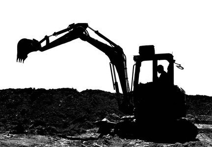 现代挖掘机在施工现场进行挖掘工作