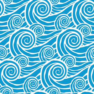 蓝色波浪图案。 重复图案中的装饰波。