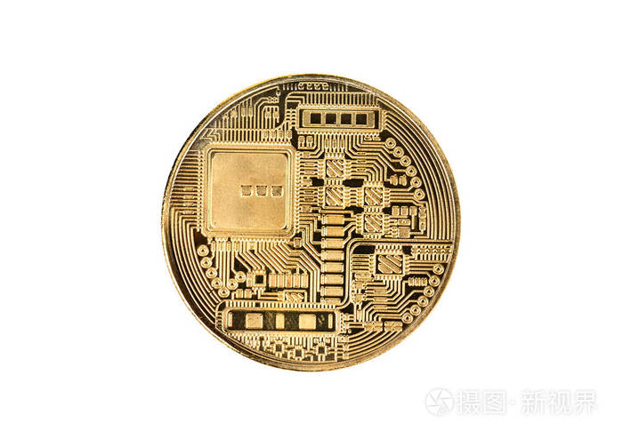 金币比特币背面孤立在白色背景上