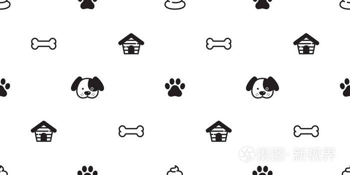 狗爪无缝图案矢量法国斗牛犬足迹狗狗屋瓷砖背景重复壁纸围巾隔离插图卡通插画 正版商用图片143cx5 摄图新视界