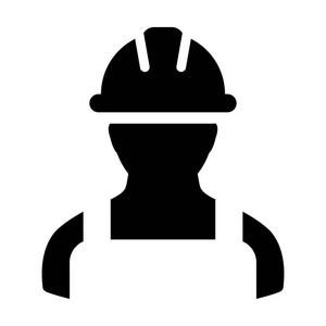 工厂工人图标矢量男性建筑服务人员简介头像，安全帽，象形文字插图