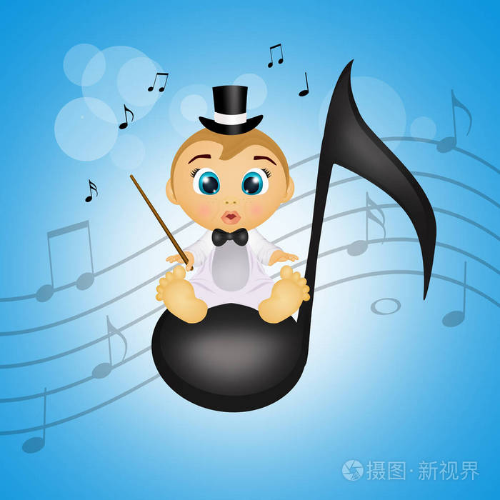 音乐音符上婴儿指挥的插图