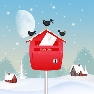 冬日风景中信箱上的黑鸟图片