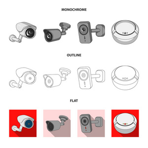 对闭路电视和相机符号的矢量图解。中央电视台和系统股票矢量图的采集