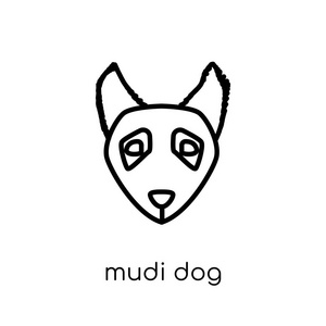 穆迪狗图标。 时尚现代平面线性矢量穆迪狗图标白色背景从细线狗收集可编辑轮廓笔画矢量插图。