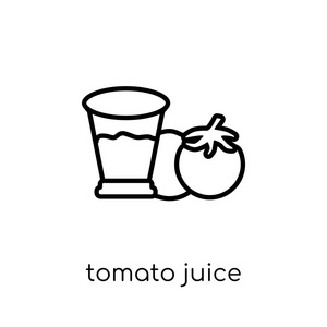 番茄汁图标。 时尚现代平面线性矢量番茄汁图标白色背景从细线饮料收集轮廓矢量插图。