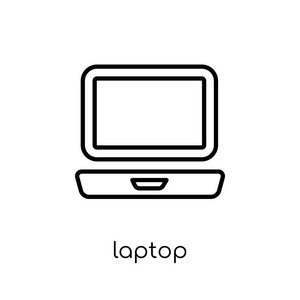 笔记本电脑图标。 时尚现代平面线性矢量笔记本电脑图标白色背景从细线电子设备收集轮廓矢量插图。