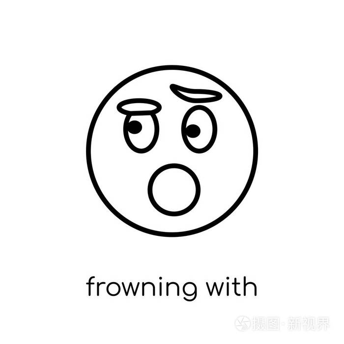 皱着眉头张开嘴表情符号 时尚现代平面线性矢量皱眉口表情图标白色背景从细线表情收集轮廓矢量插图插画 正版商用图片143mby 摄图新视界