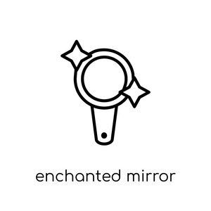 线性矢量施魔镜图标白色背景从细线童话收集可编辑轮廓笔画矢量插图