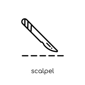 手术刀图标。 时尚现代平面线性矢量手术刀图标白色背景从细线健康和医疗收集，可编辑轮廓，中风矢量插图。