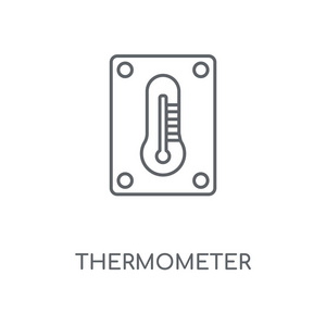 温度计线性图标。 温度计概念行程符号设计。 薄图形元素矢量插图轮廓图案在白色背景EPS10。