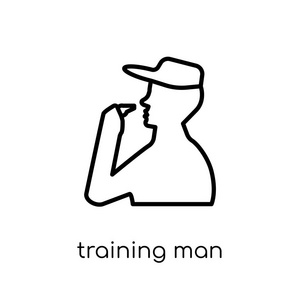 训练男子图标。 时尚现代平面线性矢量训练人图标白色背景从细线人收集可编辑轮廓笔画矢量插图。