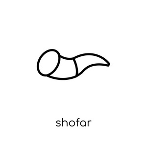 肖法尔图标。 时尚现代平面线性矢量Shofar图标白色背景从细线宗教收集可编辑轮廓笔画矢量插图。