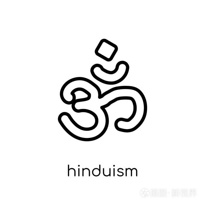 时尚现代平面线性矢量印度教图标在白色背景从细线宗教集合可编辑