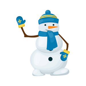 雪人冬天愉快的圣诞节字符查出在白色背景向量例证。可爱的雪人与围巾帽子和手套