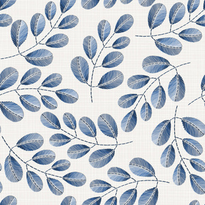 缝针刺绣花卉无缝图案上的亚麻布纹理纺织家居装饰时尚面料.