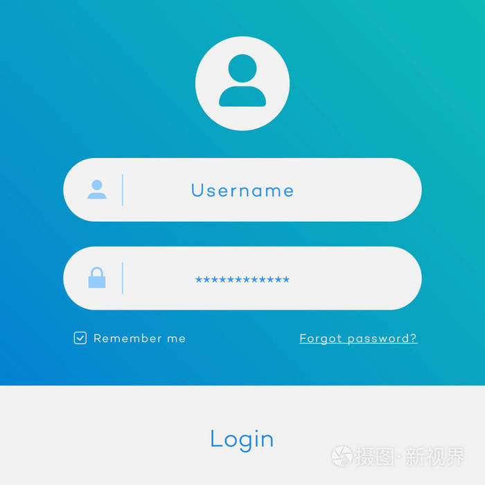 登录表单页面模板在潮流梯度背景下进行在线注册智能手机模型应用程序