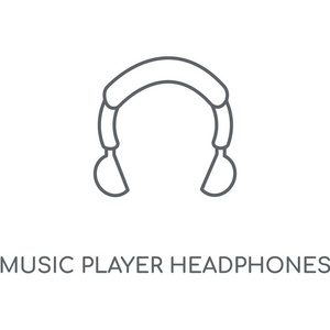 音乐播放器耳机线性图标。 音乐播放器耳机概念笔画符号设计。 薄图形元素矢量插图轮廓图案在白色背景EPS10。