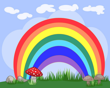 用彩虹描绘美丽的夏日风景照片