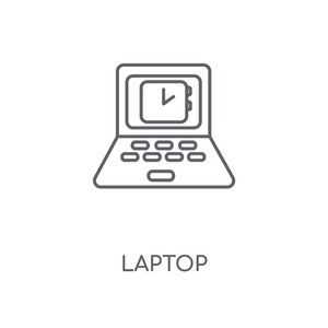 笔记本电脑线性图标。 笔记本电脑概念笔画符号设计。 薄图形元素矢量插图轮廓图案在白色背景EPS10。