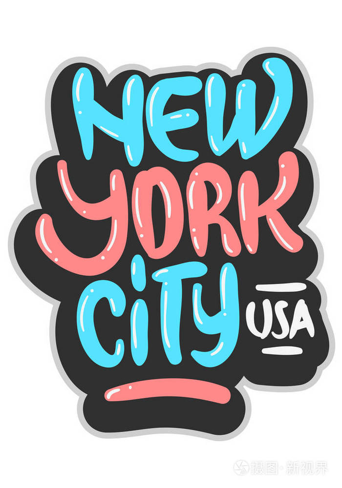 纽约市 usa 涂鸦影响标签标志手绘在白色背景的 t恤或贴纸写下.