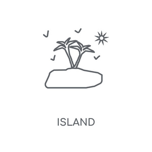 岛屿线性图标。 岛屿概念笔画符号设计。 薄图形元素矢量插图轮廓图案在白色背景EPS10。