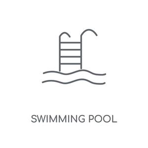 游泳池线性图标。 游泳池概念笔画符号设计。 薄图形元素矢量插图轮廓图案在白色背景EPS10。