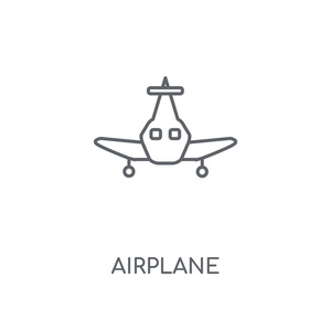 飞机线性图标。 飞机概念行程符号设计。 薄图形元素矢量插图轮廓图案在白色背景EPS10。