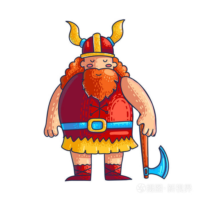 中世纪斯堪的纳维亚野蛮人. 电子电脑游戏孤立的扁平人物. 彩色插图