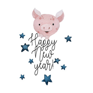 猪象征2019年在明星贺卡水彩