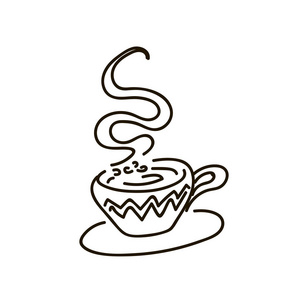 咖啡杯符号插图。 简单的素描笔风格。 热饮料杯。 简单的素描笔风格。 平面标志性符号