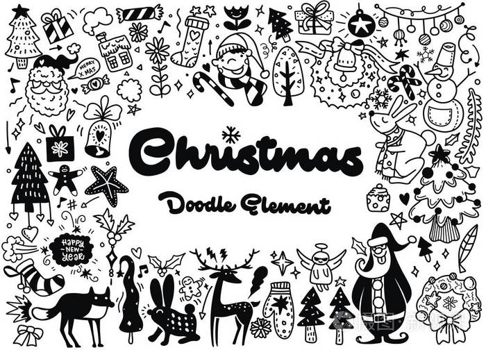 涂鸦元素大套圣诞设计元素在涂鸦风格插画-正版商用图片1449y0-赏图